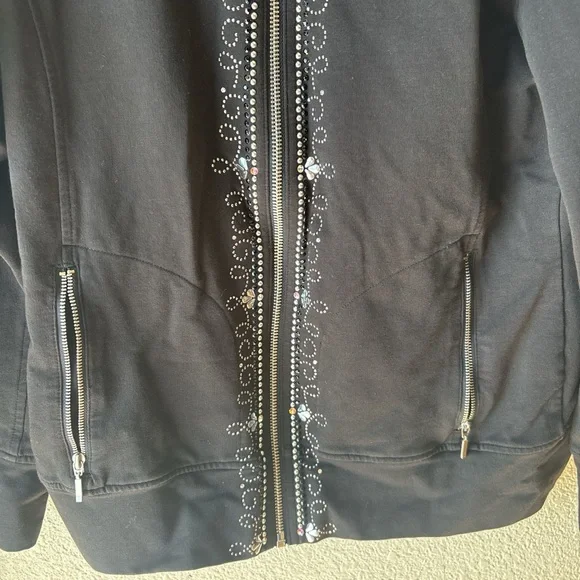 Christine Alexander Black Zip Jacket with Silver Rhinestone Swirls Small - Picture 4 of 7